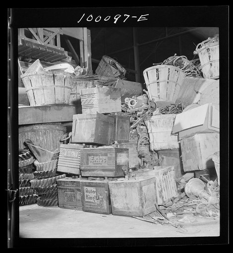 Washington, D.C. Scrap salvage campaign, Victory Program. Storage batteries, with valuable rubber casing are among the objects in warehouse of wholesale junk dealer
