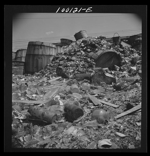 Washington, D.C. Scrap salvage campaign, Victory Program. Pieces of glass and porcelain which are useless for scrap were found among other obejcts unloaded in wholesale junkyard
