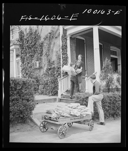 Schoolboys go voluntarily from house to house collecting scrap paper in connection with the campaign in the District schools. Washington, D.C.