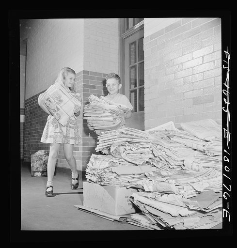 Washington, D.C. Scrap salvage campaign, Victory Program. Schoolchildren contributing to their class pile of scrap paper. Classes compete for greatest amount
