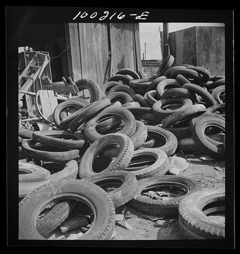 Washington, D.C. Scrap salvage campaign, Victory Program. Old tires in yard of wholesale junk company