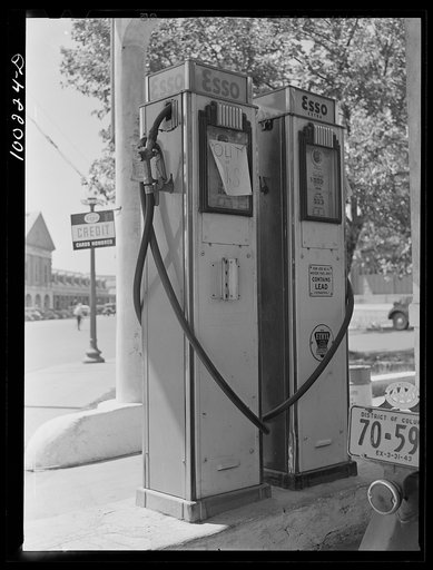 Washington, D.C. Empty gas tanks at Esso filling station on the waterfront