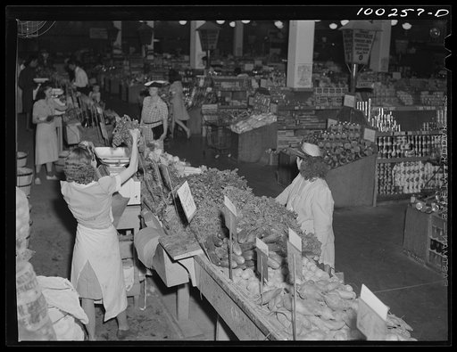 Untitled photo, possibly related to: Washington, D.C. Vegetable counter in the Giant Food shopping center on Wisconsin Avenue