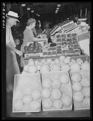 Washington, D.C. Fruit counter in the Giant Food shopping center on Wisconsin Avenue