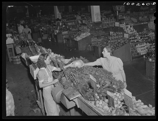 Washington, D.C. Vegetable counter in the Giant Food shopping center on Wisconsin Avenue