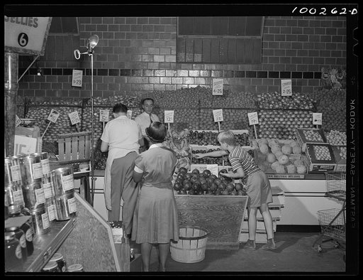 Washington, D.C. Fruit counter in the Giant Food shopping center on Wisconsin Avenue