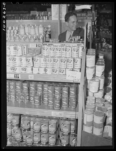 Washington, D.C. Display of canned goods, showing ceiling price signs in the Giant Food shopping center on Wisconsin Avenue