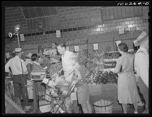 Washington, D.C. Fruit counter in the Giant Food shopping center on Wisconsin Avenue