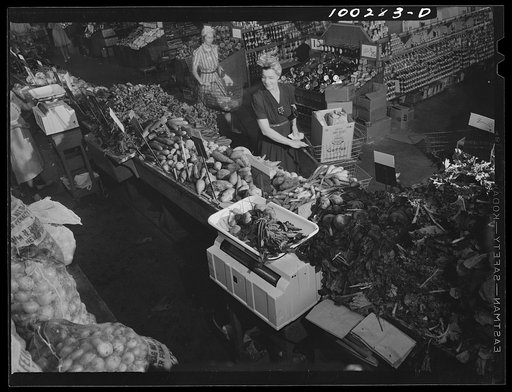 Untitled photo, possibly related to: Washington, D.C. Vegetable counter in the Giant Food shopping center on Wisconsin Avenue