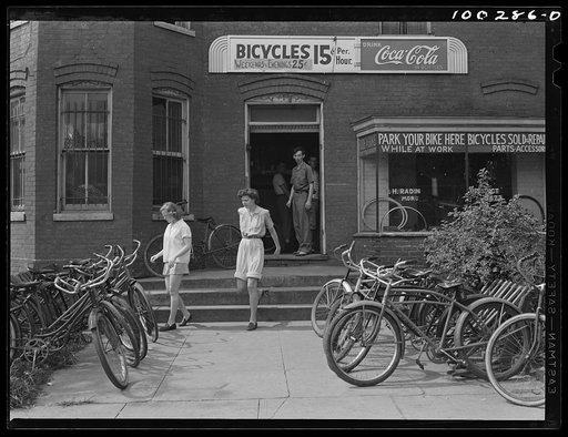 Washington, D.C. A bicycle rental shop on 22nd Street, near Virginia Avenue N.W., on Sunday