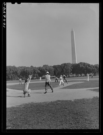 Washington, D.C. Amateur baseball games are held daily on fields near the Washington Monument, between rival governmental departments, employees of restaurants, garages, etc.