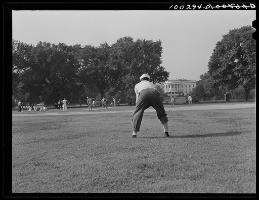 Washington, D.C. Amateur baseball game. The White House is in the background
