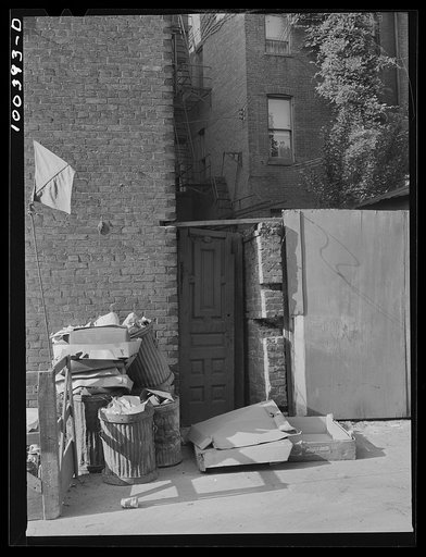 Washington, D.C. Garbage in an alley back of a group of N Street boardinghouses
