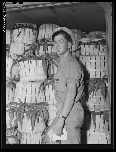 Washington, D.C. District grocery store warehouse on 4th Street S.W. This truck driver had just brought in a load of corn which he is about to unload