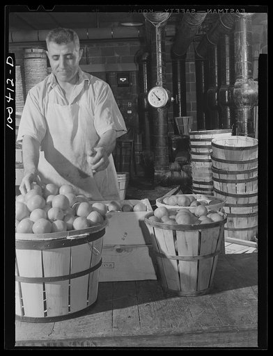 Untitled photo, possibly related to: Washington, D.C. District grocery store warehouse on 4th Street S.W. This man is a sorter. He grades fruits and vegetables and throws out spoiled ones