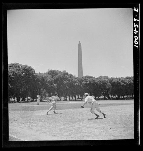 Washington, D.C. One of the amateur baseball games between teams representing restaurants, garages, government workers, etc. which go on every afternoon in summer, and especially on Sunday, on diamonds in the Ellipse