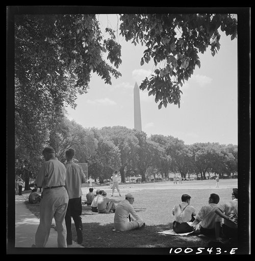Untitled photo, possibly related to: Washington, D.C. Sunday baseball game at Ellipse Park between garage workers and the employees' recreation association