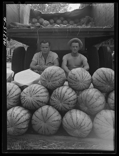 Untitled photo, possibly related to: Washington, D.C. Watermelon vendors at the farmers' market