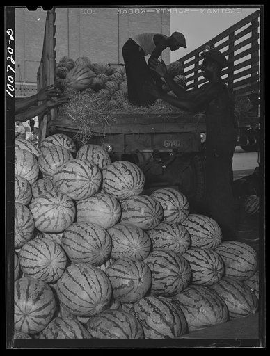 Untitled photo, possibly related to: Washington, D.C. Unloading watermelons at the farmers' market