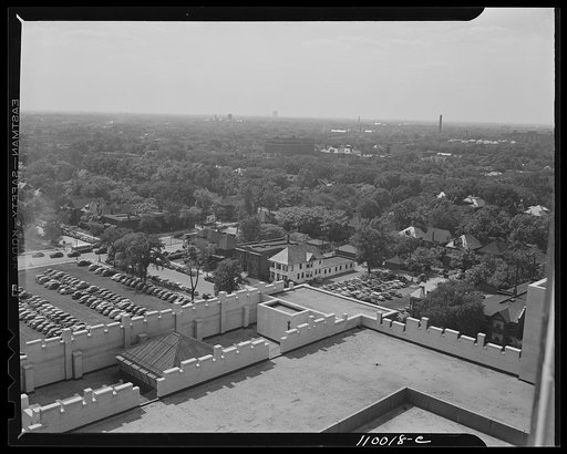 Detroit, Michigan. Looking northwest from the rear of the Fisher Building toward a residential, tree-lined section