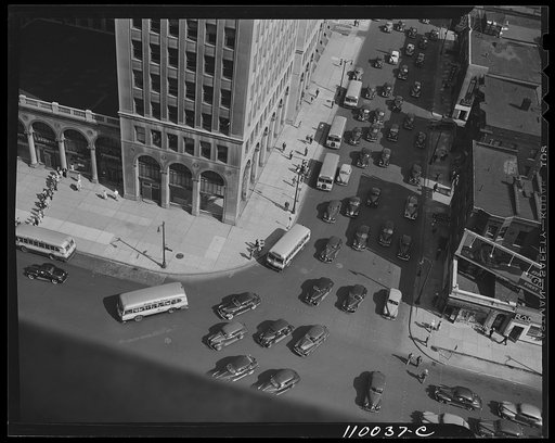 Detroit, Michigan. Traffic at 5:30 on Second Avenue and Grand Boulevard