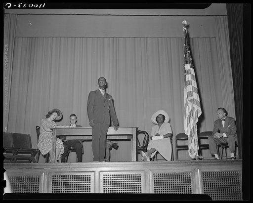 Detroit, Michigan. Negro professor from Howard University addressing a salvage committee meeting