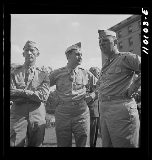 Detroit, Michigan. Flag presentation ceremonies at Harper Hospital. Doctors in their Army uniforms