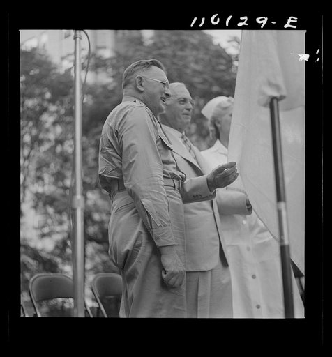Untitled photo, possibly related to: Detroit, Michigan. Flag presentation ceremonies at Harper Hospital. Colonel Carstens, head of General Hospital number seventeen