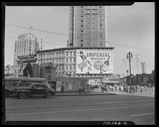 Detroit, Michigan. Whiskey sign off Woodward Avenue