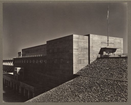 Chicamauga Dam, near Chattanooga, Tenn. 1935? Powerhouse and a portion of the spillway.