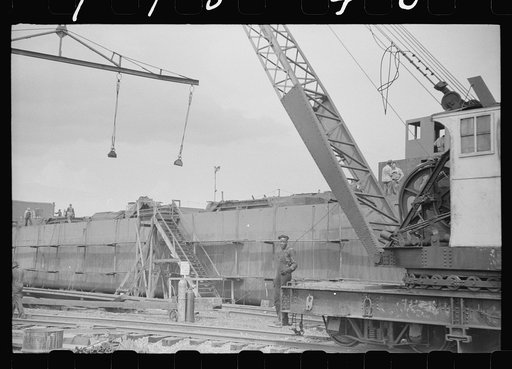 Decatur, Alabama. Ingalls Shipbuilding Company. Barge under construction