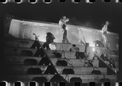 Decatur, Alabama. Ingalls Shipbuilding Company. Welders at work on a barge