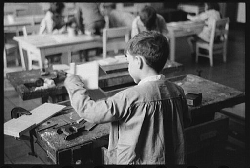Wilmington, Delaware. Tower Hill School, noted country day school for pupils from three to eighteen years of age. A boy in a woodcraft class