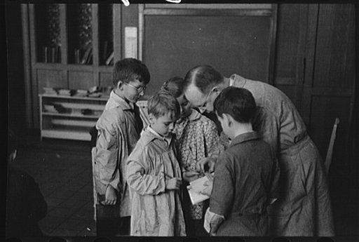 Wilmington, Delaware. Tower Hill School, noted country day school for pupils from three to eighteen years of age. Small boys and an instructor in a woodcraft class