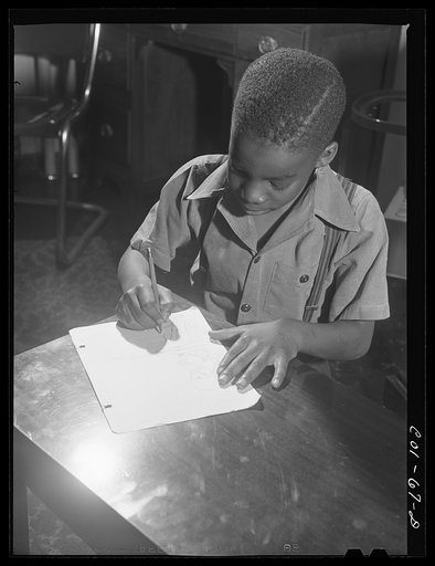 Untitled photo, possibly related to: Ralph and Grace Carr, Jelna's brother and sister. Ralph wants to be an aviator, Grace an artist. Ida B. Wells Housing Project, Chicago, Illinois