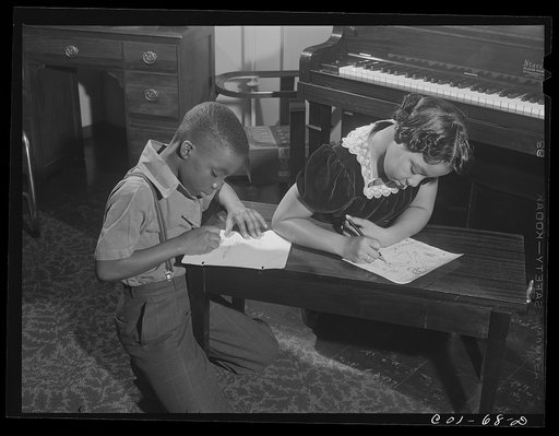 Ralph and Grace Carr, Jelna's brother and sister. Ralph wants to be an aviator, Grace an artist. Ida B. Wells Housing Project, Chicago, Illinois
