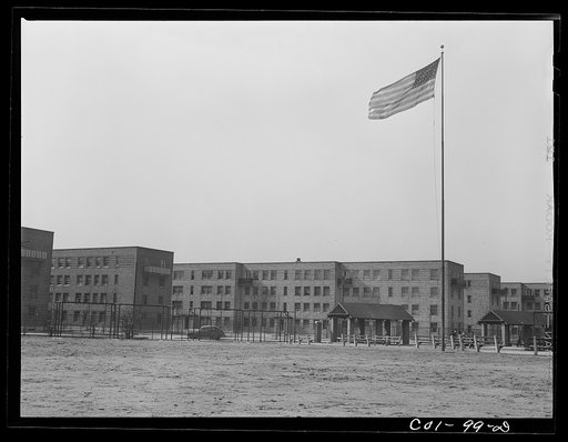 The project is built around a playground and park known as "Madden Park." These homes are seen from the ballfield. Ida B. Wells Housing Project, Chicago, Illinois