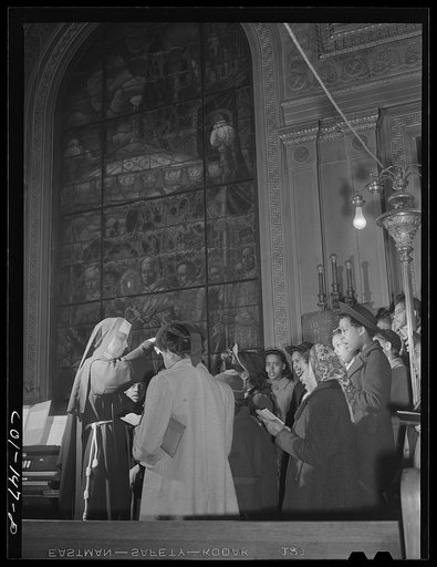In the choir loft at the Corpus Christi Catholic church. South Side, Chicago, Illinois
