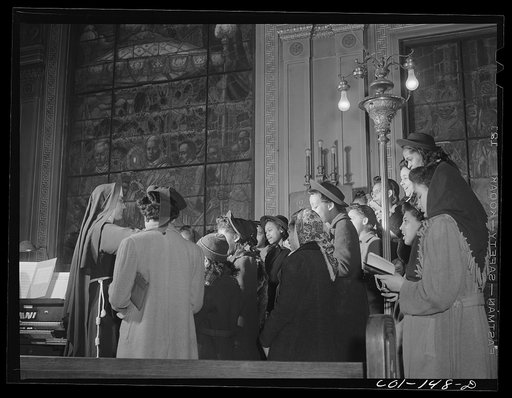 In the choir loft at the Corpus Christi Catholic church. South Side, Chicago, Illinois