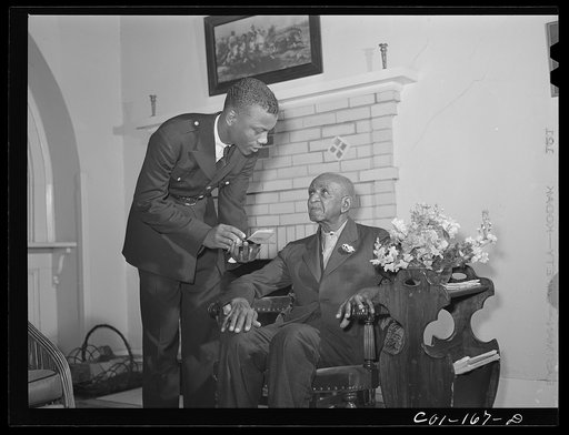 Tuskegee Institute, Alabama. Dr. George Washington Carver talks to members of Reserve Officers Training Corps
