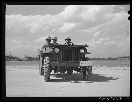 Fort Bragg, North Carolina. Sergeant Franklin Williams, left, in jeep