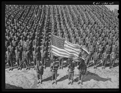 Fort Bragg, North Carolina. 41st Engineers on parade with Sergeant Franklin Williams in color guard