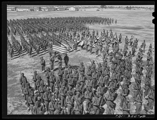 Fort Bragg, North Carolina. 41st Engineers on parade with Sergeant Franklin Williams in color guard