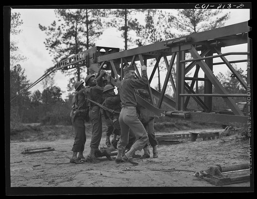 Fort Bragg, North Carolina. 41st Engineers building a bridge