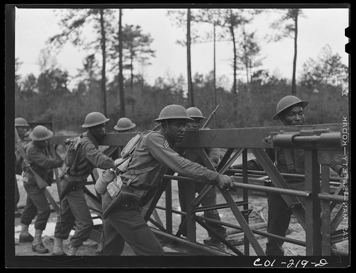 Fort Bragg, North Carolina. 41st Engineers building a bridge
