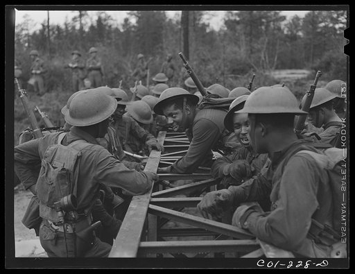 Fort Bragg, North Carolina. 41st Engineers building a bridge