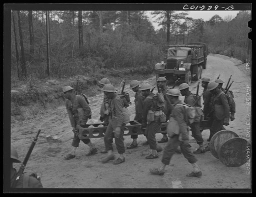 Untitled photo, possibly related to: Fort Bragg, North Carolina. 41st Engineers building a bridge