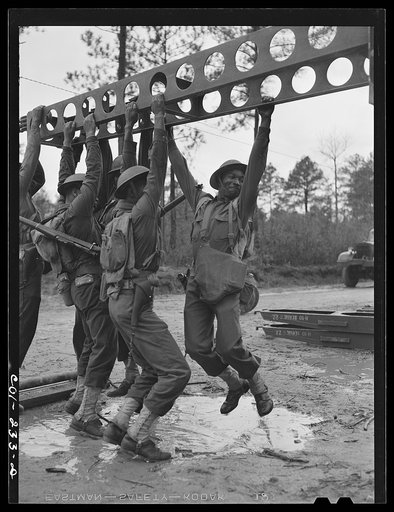 Fort Bragg, North Carolina. 41st Engineers building a bridge