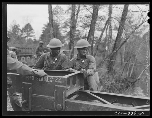 Untitled photo, possibly related to: Fort Bragg, North Carolina. 41st Engineers building a bridge