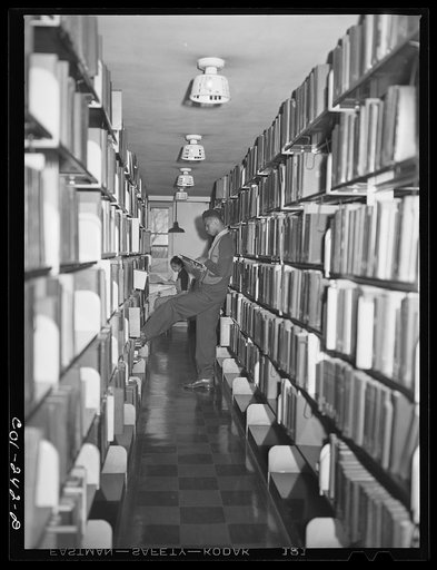 Atlanta University, Atlanta, Georgia. Students in library stacks